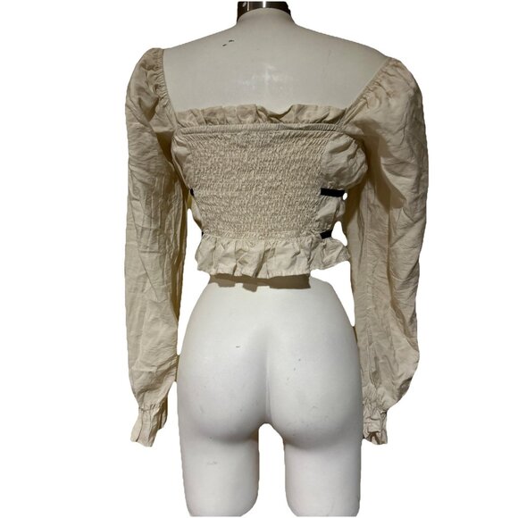 Thirty Thirty Milkmaid Puff Sleeve Smocked Crop Top Sz XS Coquette Peasant Boho - Picture 9 of 13